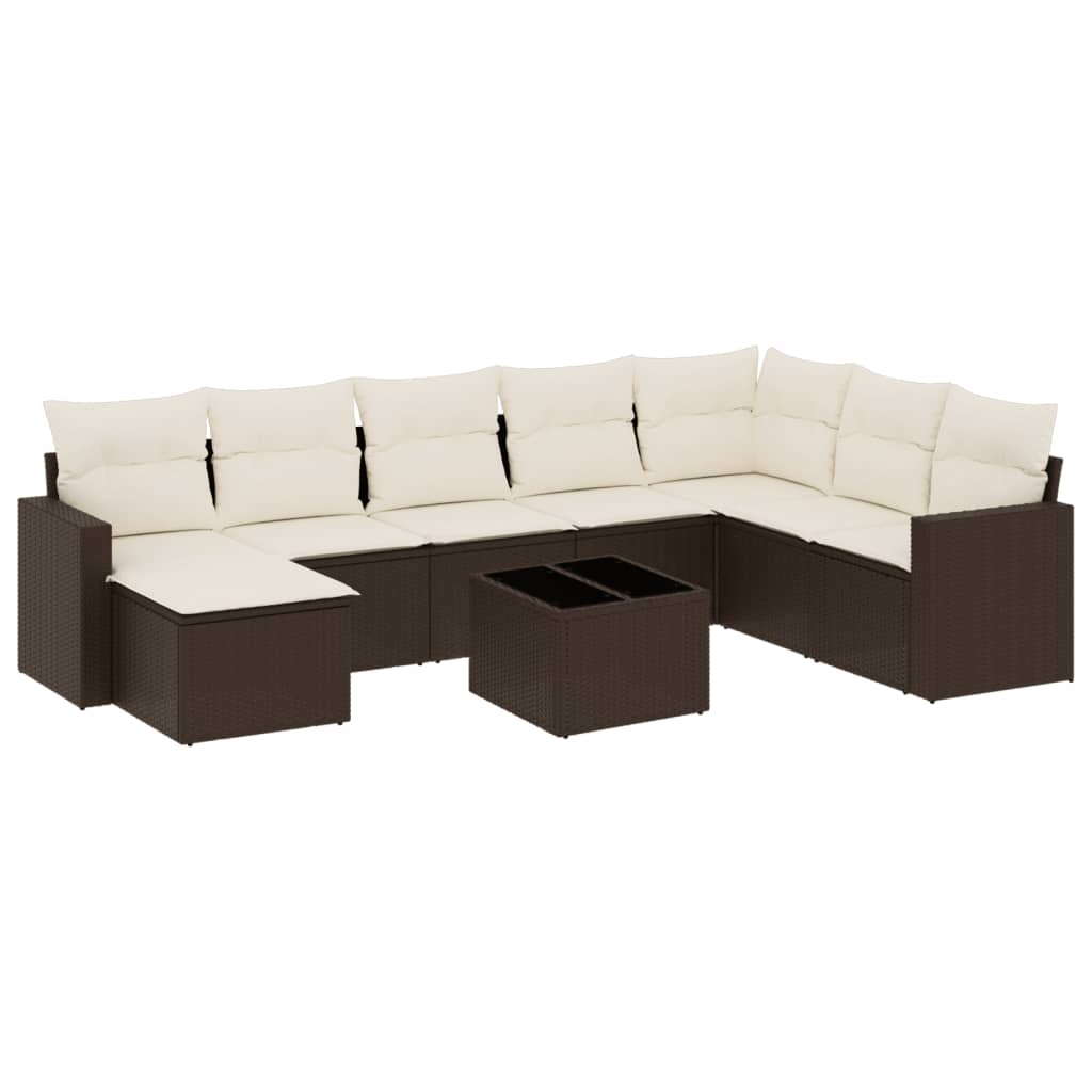 9-delige Loungeset met kussens poly rattan bruin is nu te koop bij PeponiXL, paradijselijk wonen!