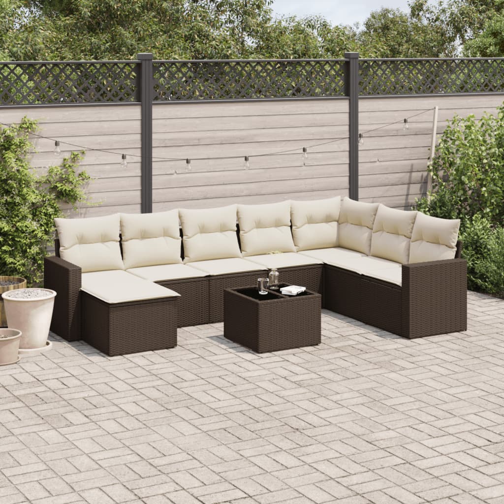 9-delige Loungeset met kussens poly rattan bruin is nu te koop bij PeponiXL, paradijselijk wonen!