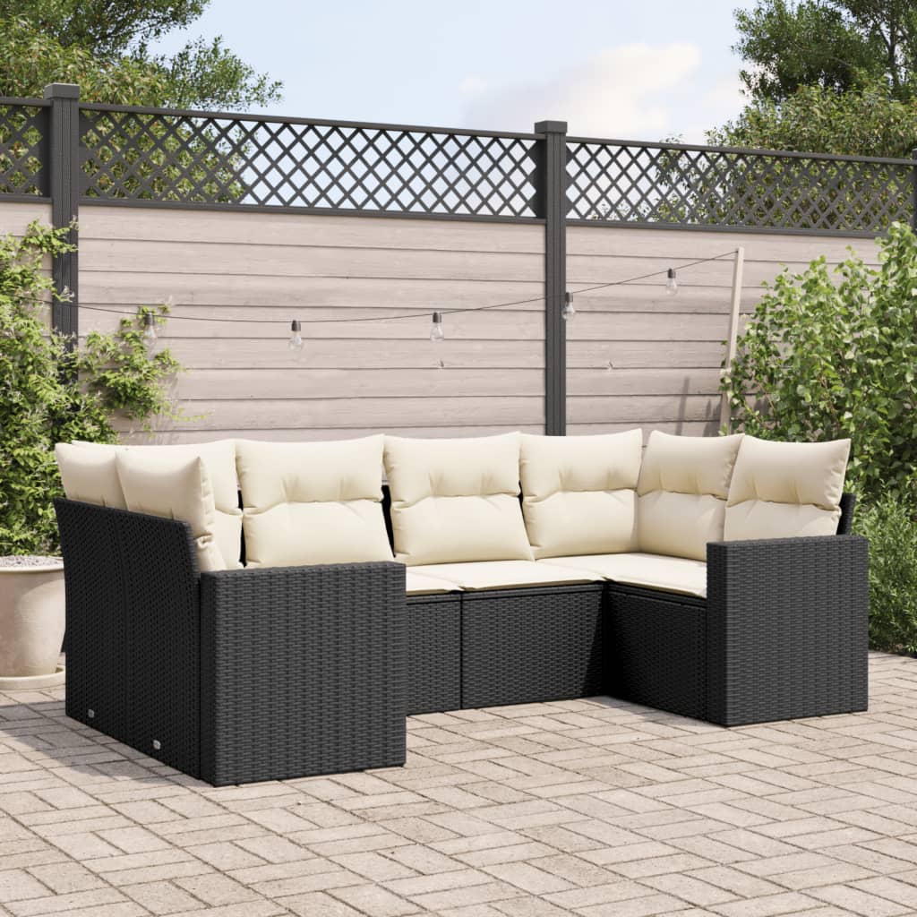 6-delige Loungeset met kussens poly rattan zwart is nu te koop bij PeponiXL, paradijselijk wonen!