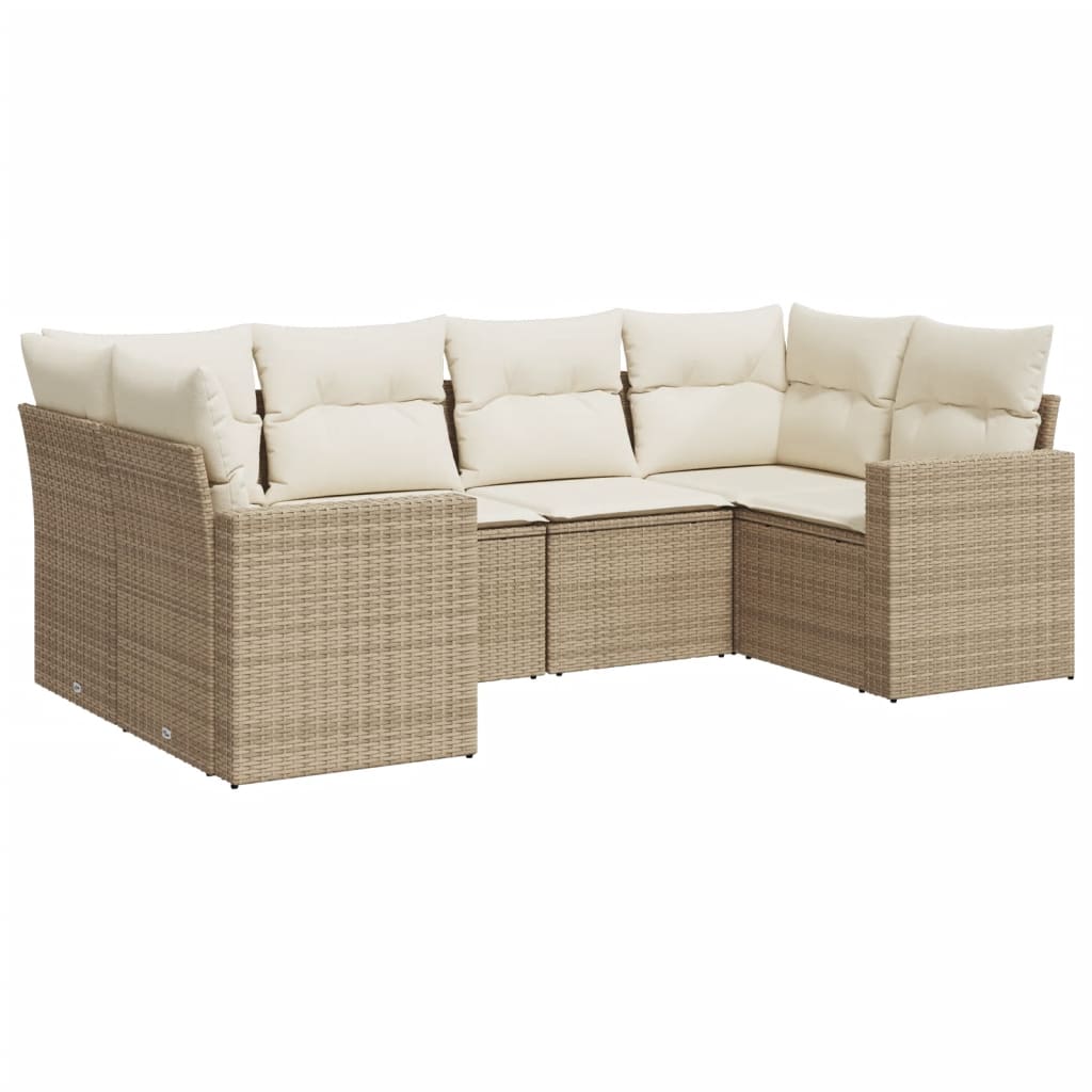 6-delige Loungeset met kussens poly rattan beige is nu te koop bij PeponiXL, paradijselijk wonen!