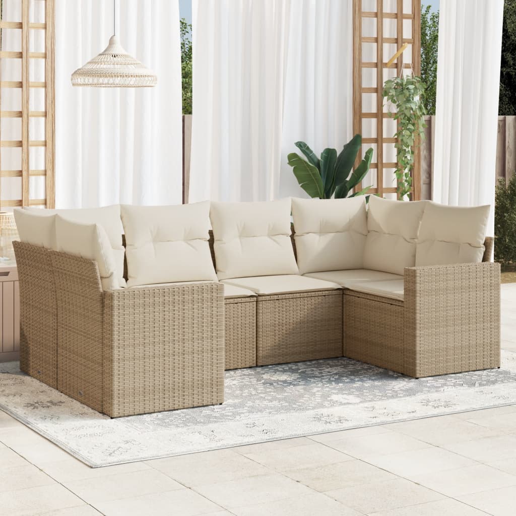 6-delige Loungeset met kussens poly rattan beige is nu te koop bij PeponiXL, paradijselijk wonen!