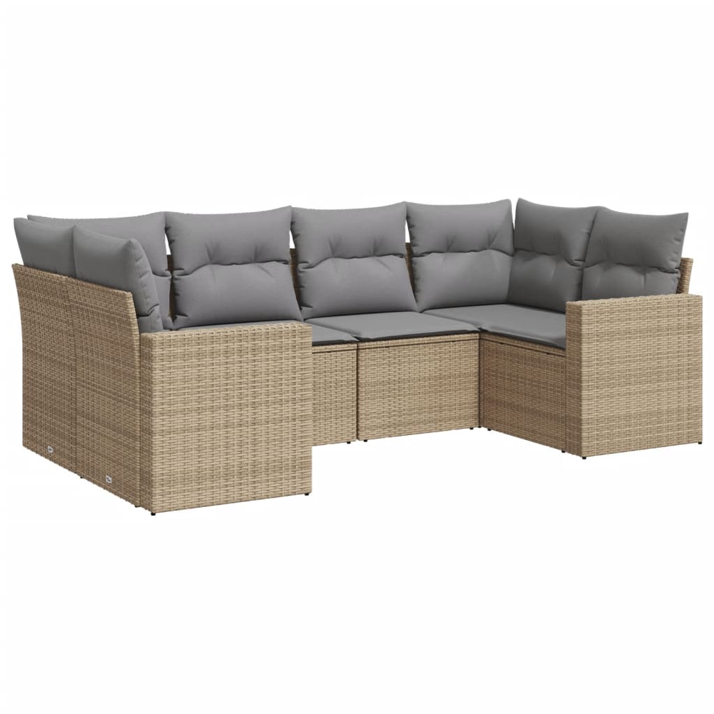 6-delige Loungeset met kussens poly rattan beige is nu te koop bij PeponiXL, paradijselijk wonen!