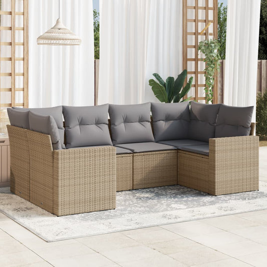 6-delige Loungeset met kussens poly rattan beige is nu te koop bij PeponiXL, paradijselijk wonen!