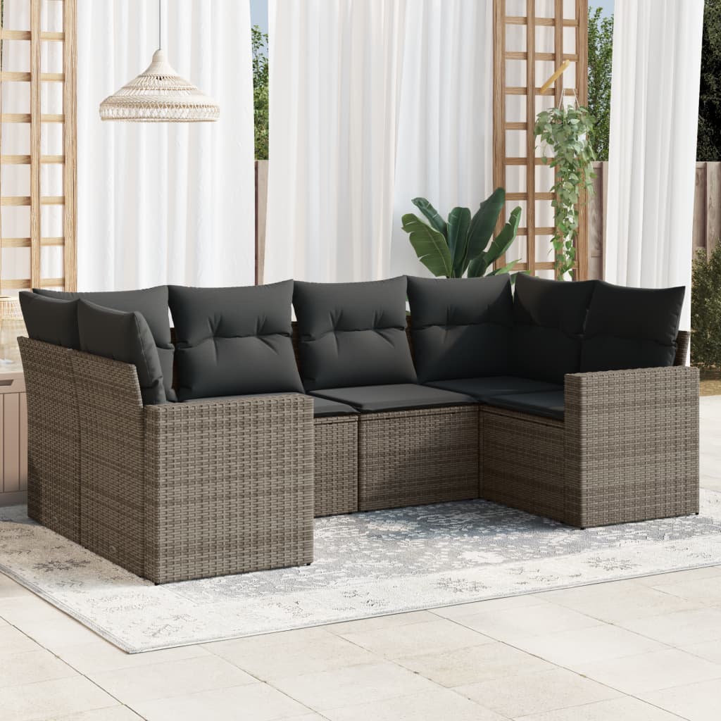 6-delige Loungeset met kussens poly rattan grijs is nu te koop bij PeponiXL, paradijselijk wonen!