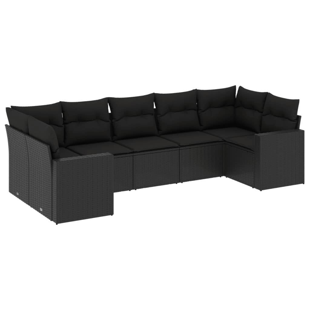 7-delige Loungeset met kussens poly rattan zwart is nu te koop bij PeponiXL, paradijselijk wonen!