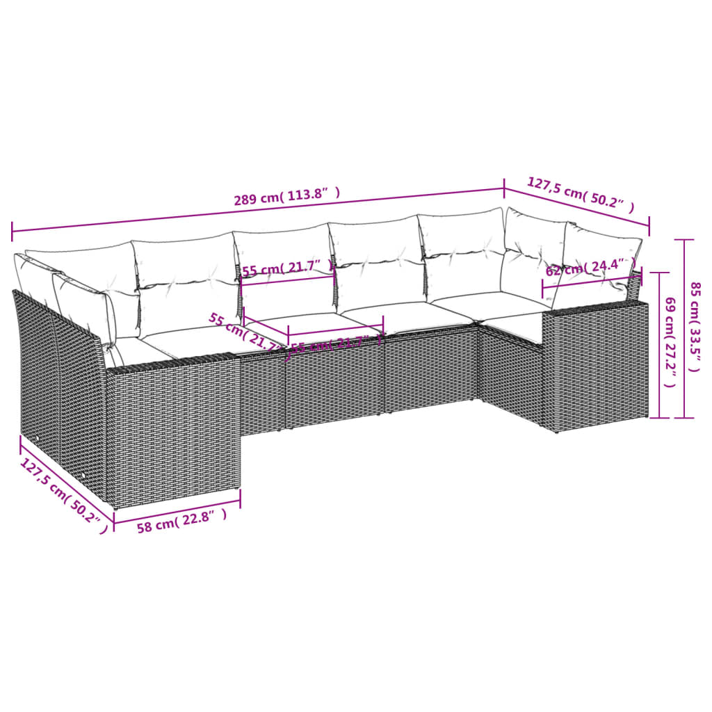 7-delige Loungeset met kussens poly rattan zwart is nu te koop bij PeponiXL, paradijselijk wonen!