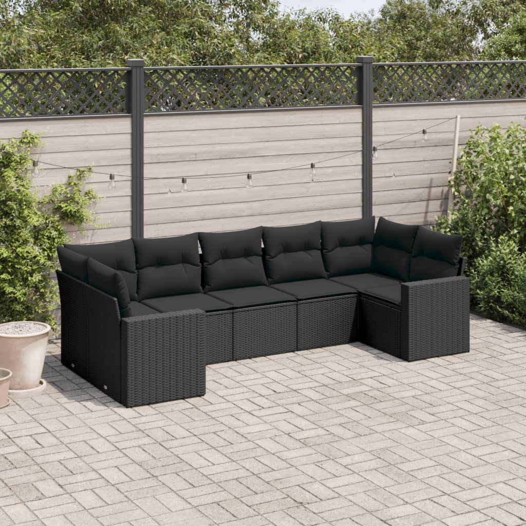 7-delige Loungeset met kussens poly rattan zwart is nu te koop bij PeponiXL, paradijselijk wonen!