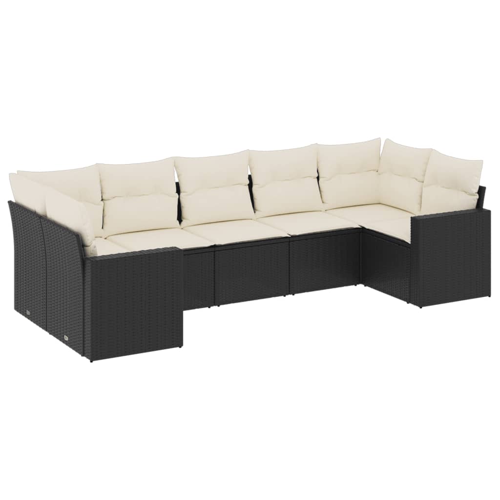 7-delige Loungeset met kussens poly rattan zwart is nu te koop bij PeponiXL, paradijselijk wonen!