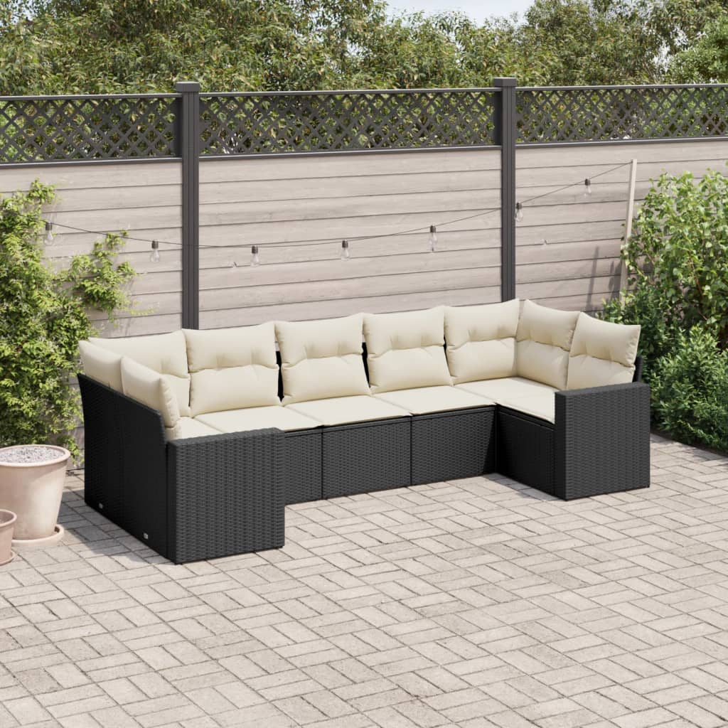 7-delige Loungeset met kussens poly rattan zwart is nu te koop bij PeponiXL, paradijselijk wonen!