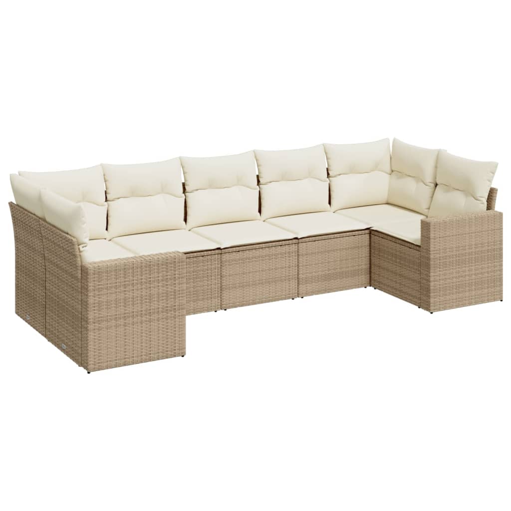 7-delige Loungeset met kussens poly rattan beige is nu te koop bij PeponiXL, paradijselijk wonen!