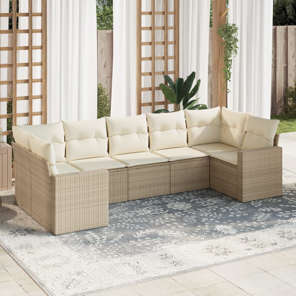 7-delige Loungeset met kussens poly rattan beige is nu te koop bij PeponiXL, paradijselijk wonen!