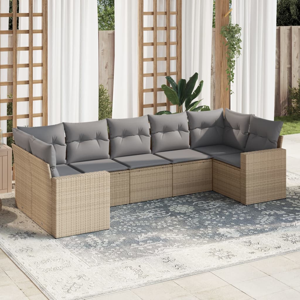 7-delige Loungeset met kussens poly rattan beige is nu te koop bij PeponiXL, paradijselijk wonen!