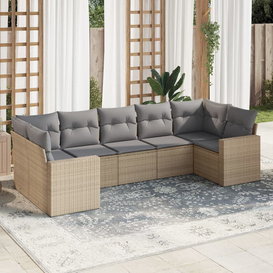 7-delige Loungeset met kussens poly rattan beige is nu te koop bij PeponiXL, paradijselijk wonen!