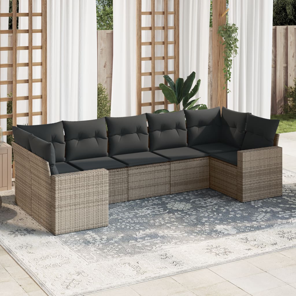 7-delige Loungeset met kussens poly rattan grijs is nu te koop bij PeponiXL, paradijselijk wonen!