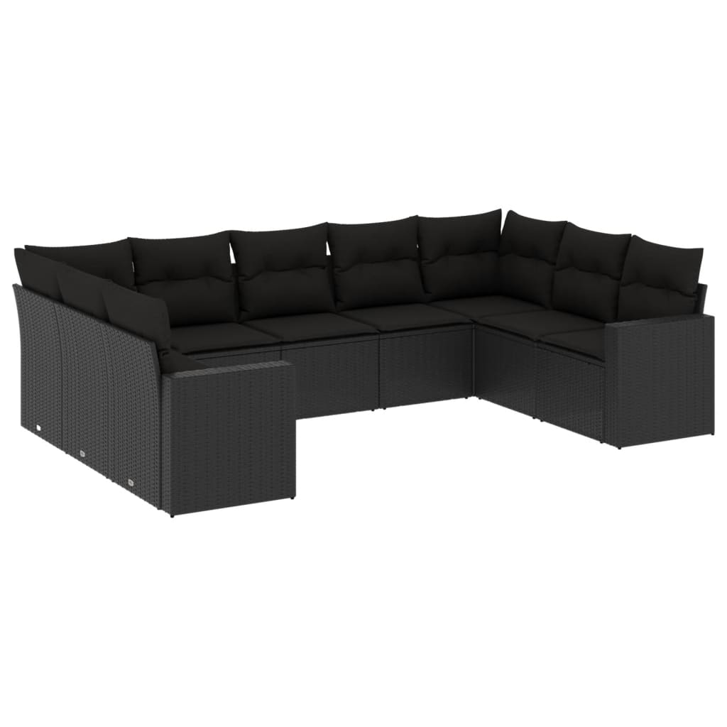 9-delige Loungeset met kussens poly rattan zwart is nu te koop bij PeponiXL, paradijselijk wonen!