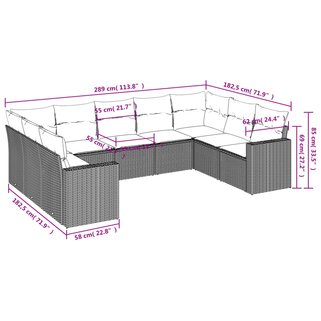 9-delige Loungeset met kussens poly rattan zwart is nu te koop bij PeponiXL, paradijselijk wonen!