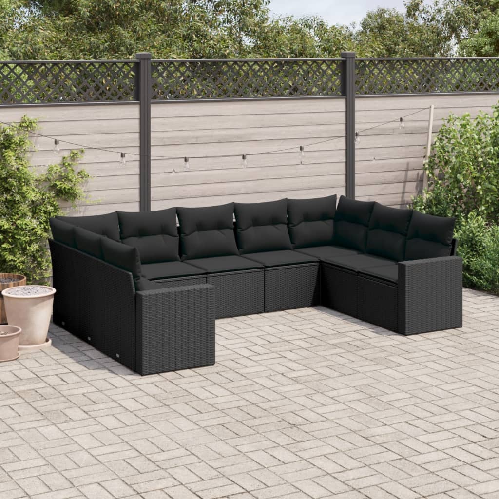 9-delige Loungeset met kussens poly rattan zwart is nu te koop bij PeponiXL, paradijselijk wonen!