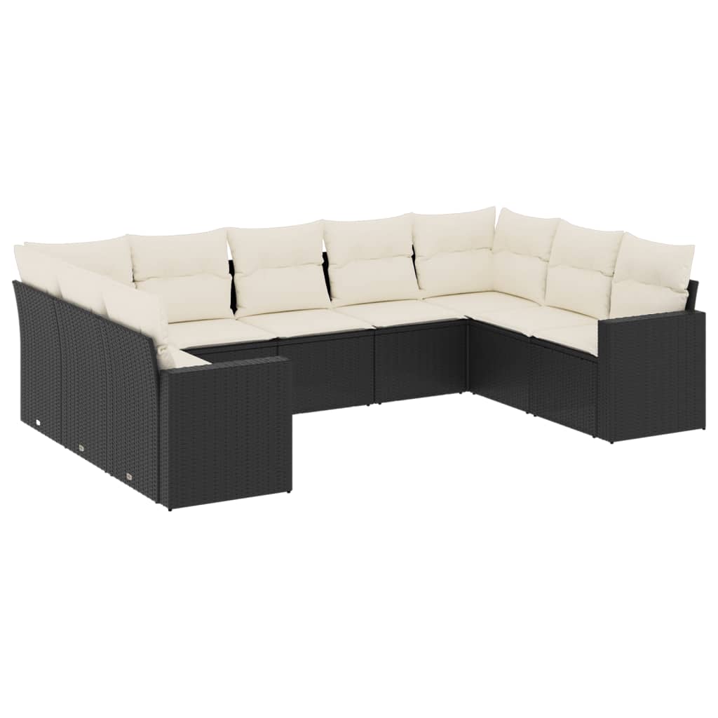 9-delige Loungeset met kussens poly rattan zwart is nu te koop bij PeponiXL, paradijselijk wonen!