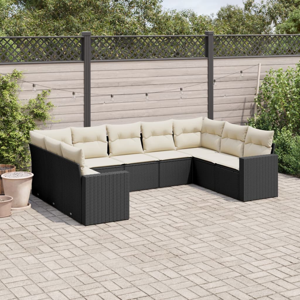 9-delige Loungeset met kussens poly rattan zwart is nu te koop bij PeponiXL, paradijselijk wonen!