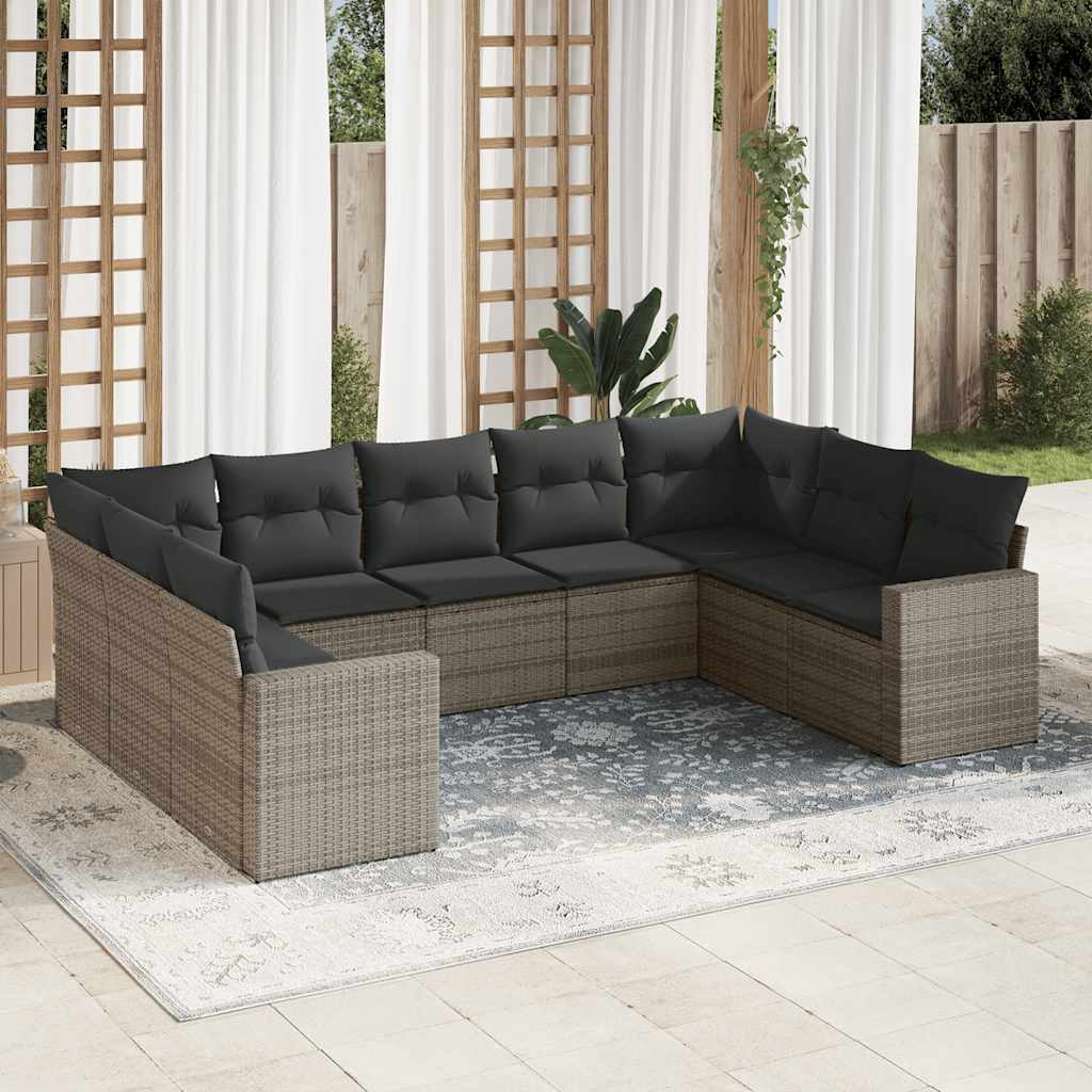 9-delige Loungeset met kussens poly rattan grijs is nu te koop bij PeponiXL, paradijselijk wonen!