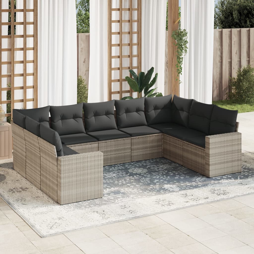 9-delige Loungeset met kussens poly rattan lichtgrijs is nu te koop bij PeponiXL, paradijselijk wonen!