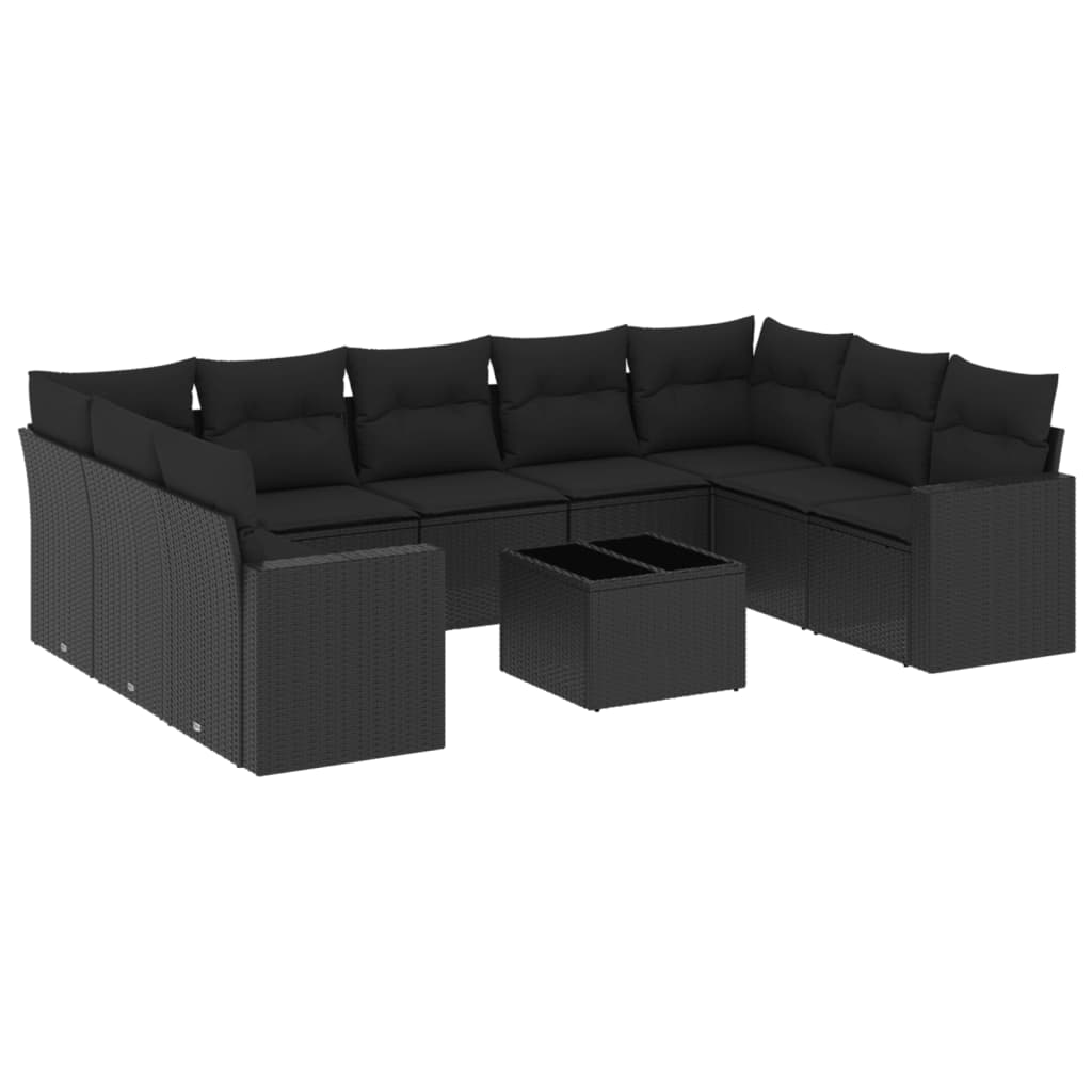 10-delige Loungeset met kussens poly rattan zwart is nu te koop bij PeponiXL, paradijselijk wonen!