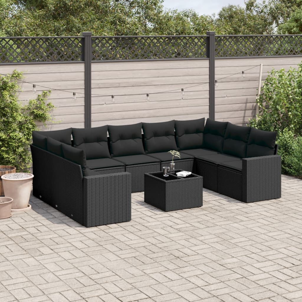 10-delige Loungeset met kussens poly rattan zwart is nu te koop bij PeponiXL, paradijselijk wonen!