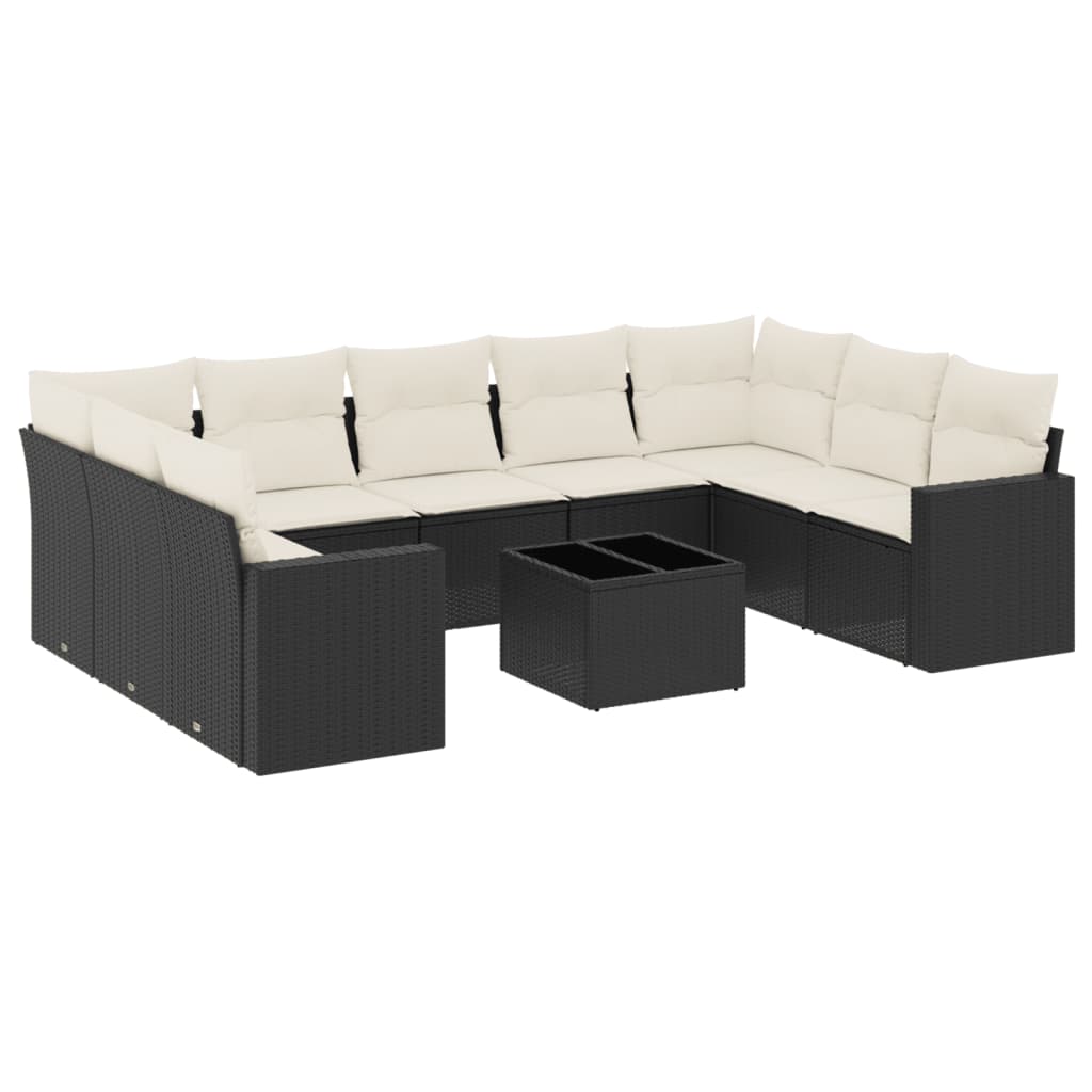 10-delige Loungeset met kussens poly rattan zwart is nu te koop bij PeponiXL, paradijselijk wonen!