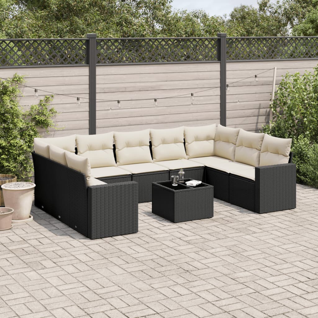 10-delige Loungeset met kussens poly rattan zwart is nu te koop bij PeponiXL, paradijselijk wonen!