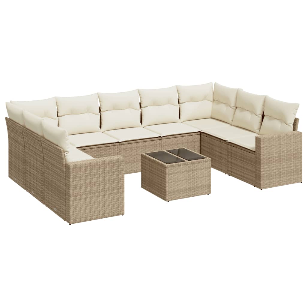 10-delige Loungeset met kussens poly rattan beige is nu te koop bij PeponiXL, paradijselijk wonen!