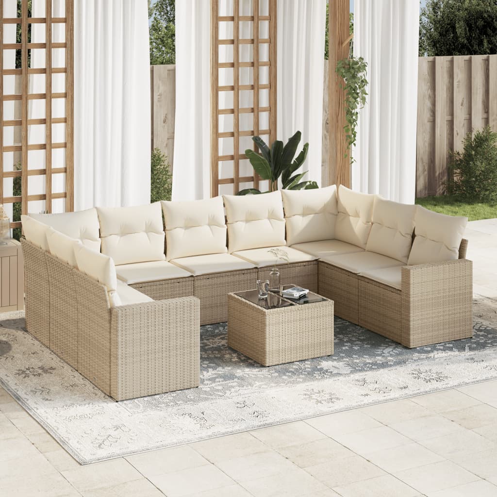 10-delige Loungeset met kussens poly rattan beige is nu te koop bij PeponiXL, paradijselijk wonen!