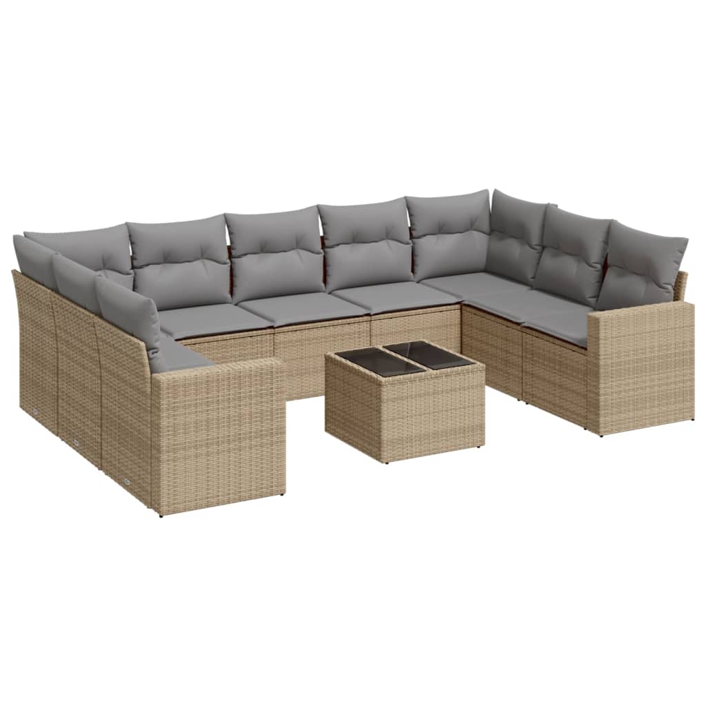 10-delige Loungeset met kussens poly rattan beige is nu te koop bij PeponiXL, paradijselijk wonen!