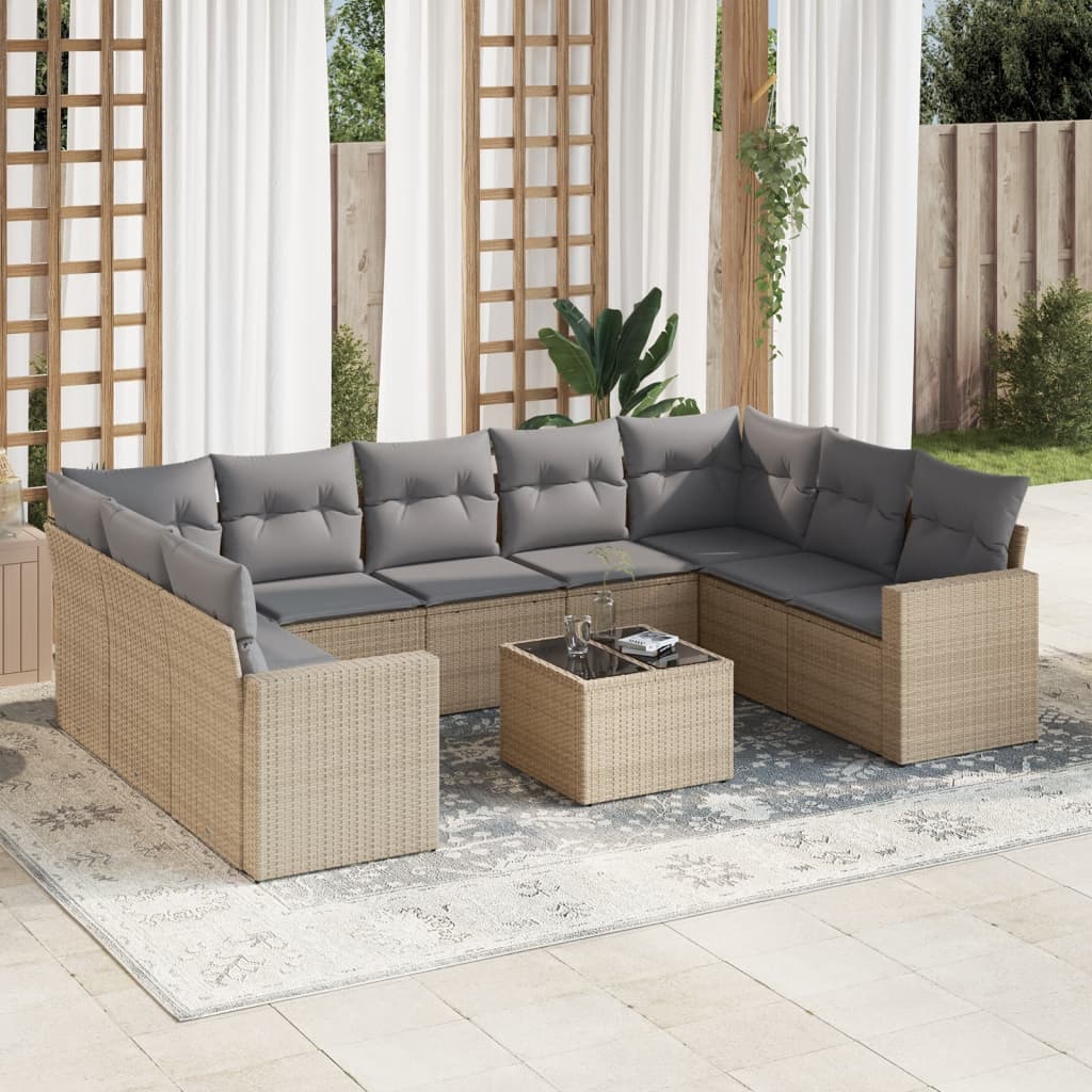 10-delige Loungeset met kussens poly rattan beige is nu te koop bij PeponiXL, paradijselijk wonen!