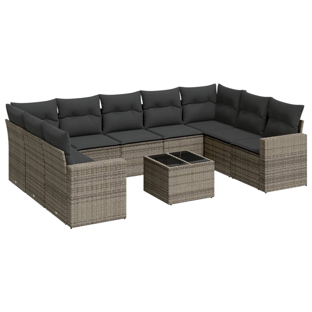 10-delige Loungeset met kussens poly rattan grijs is nu te koop bij PeponiXL, paradijselijk wonen!