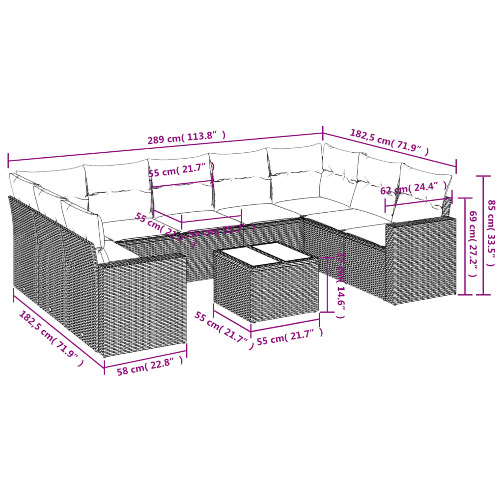 10-delige Loungeset met kussens poly rattan grijs is nu te koop bij PeponiXL, paradijselijk wonen!