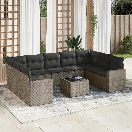 10-delige Loungeset met kussens poly rattan grijs is nu te koop bij PeponiXL, paradijselijk wonen!