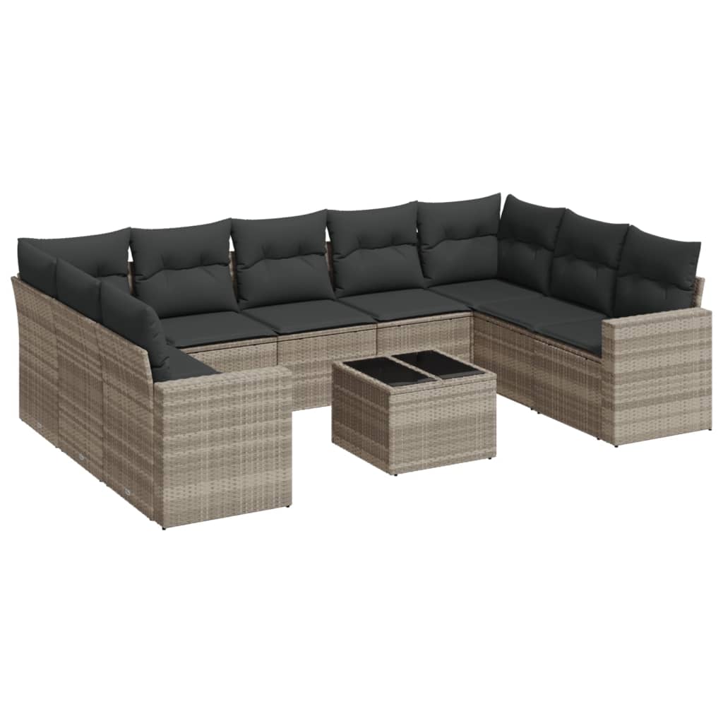 10-delige Loungeset met kussens poly rattan lichtgrijs is nu te koop bij PeponiXL, paradijselijk wonen!