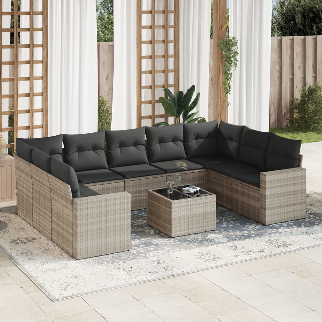 10-delige Loungeset met kussens poly rattan lichtgrijs is nu te koop bij PeponiXL, paradijselijk wonen!