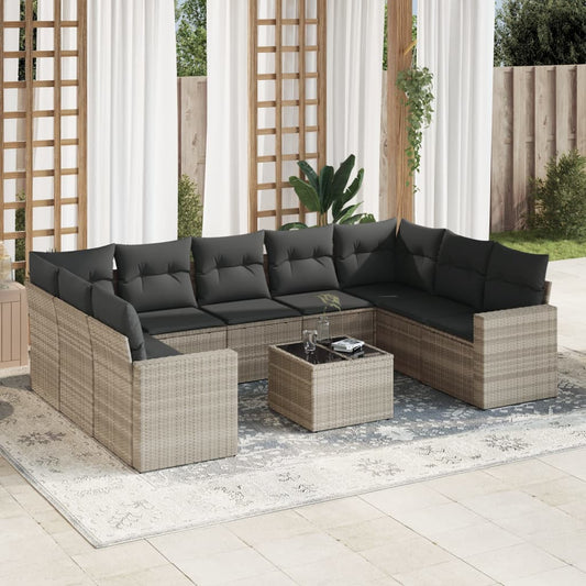 10-delige Loungeset met kussens poly rattan lichtgrijs is nu te koop bij PeponiXL, paradijselijk wonen!