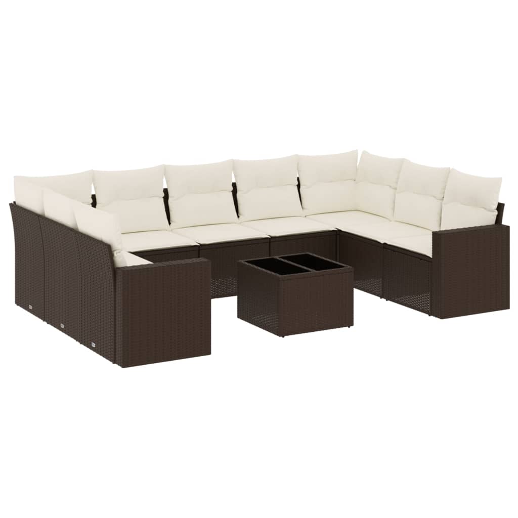 10-delige Loungeset met kussens poly rattan bruin is nu te koop bij PeponiXL, paradijselijk wonen!