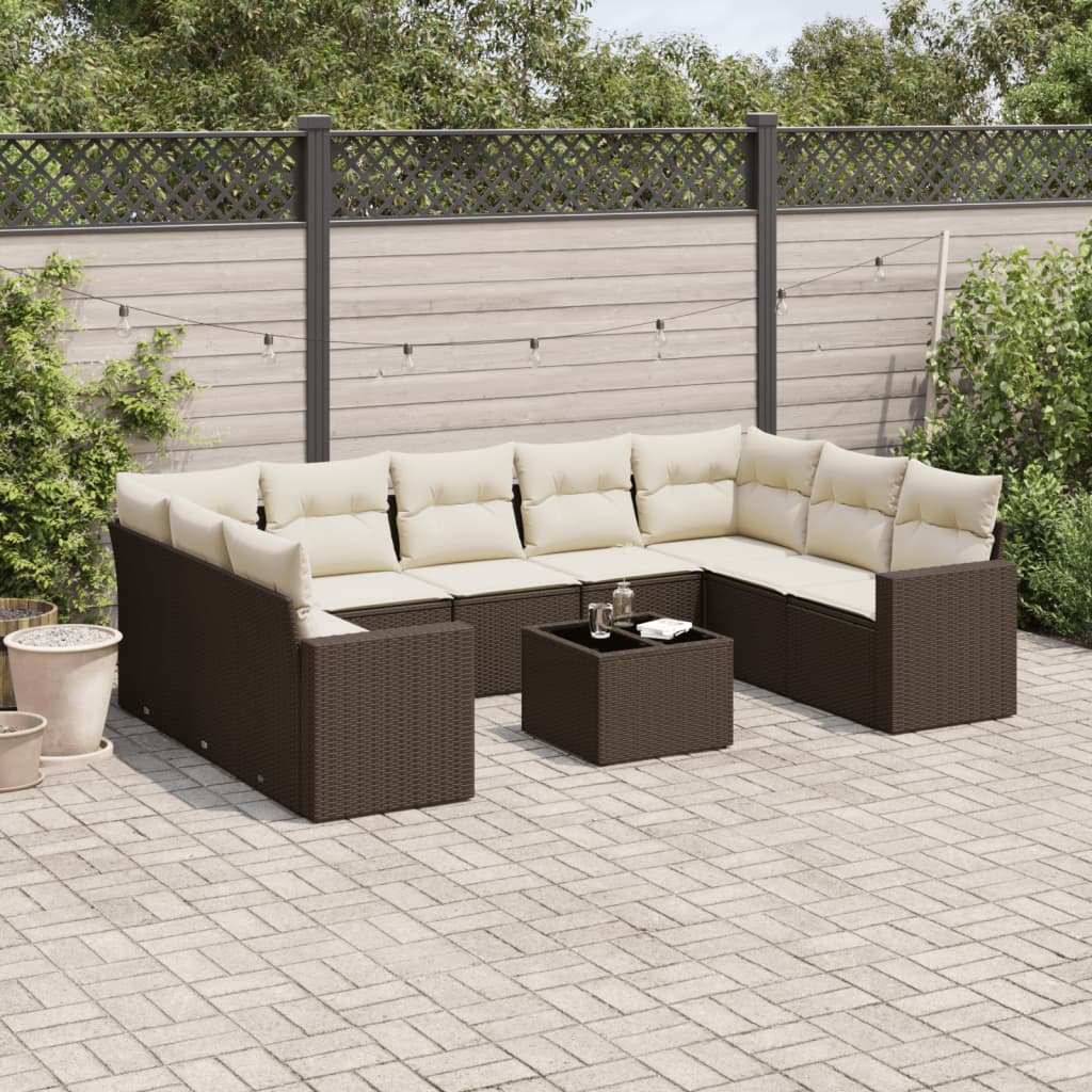 10-delige Loungeset met kussens poly rattan bruin is nu te koop bij PeponiXL, paradijselijk wonen!