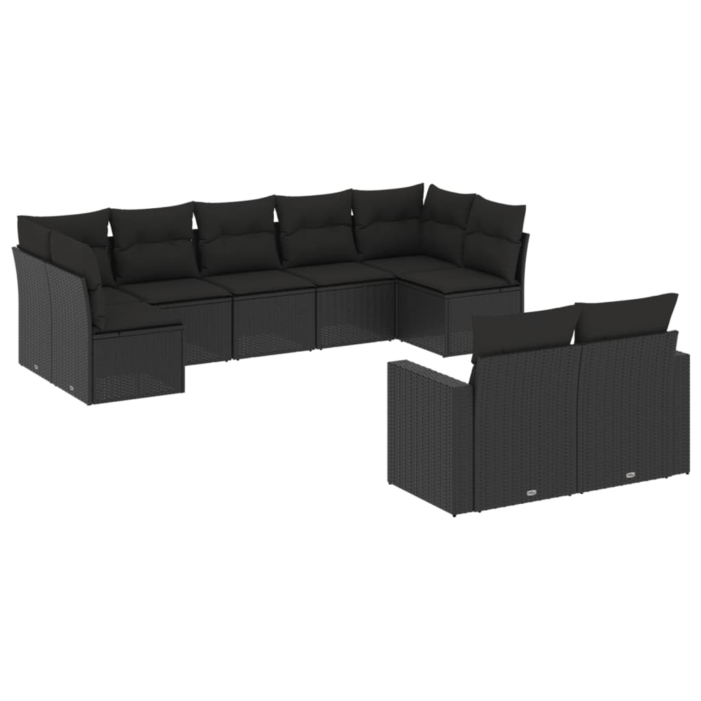 9-delige Loungeset met kussens poly rattan zwart is nu te koop bij PeponiXL, paradijselijk wonen!