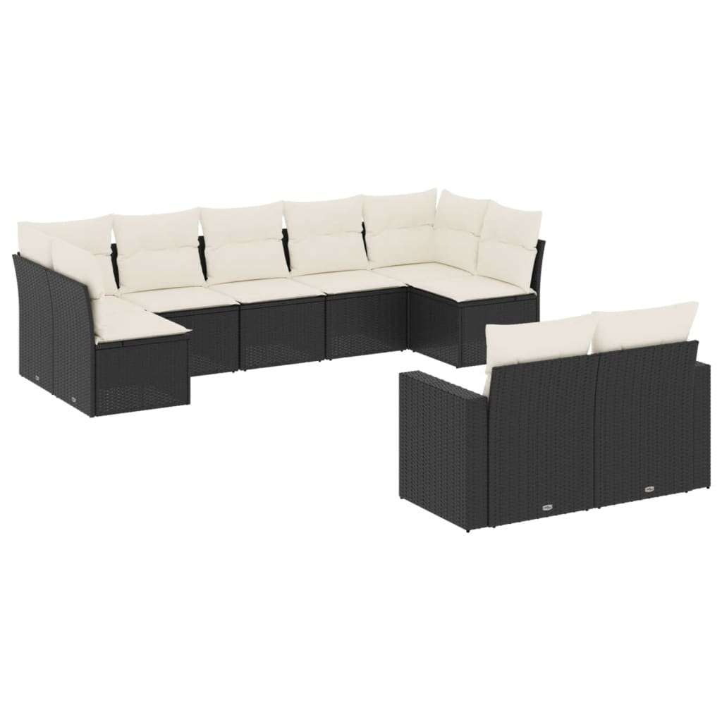 9-delige Loungeset met kussens poly rattan zwart is nu te koop bij PeponiXL, paradijselijk wonen!