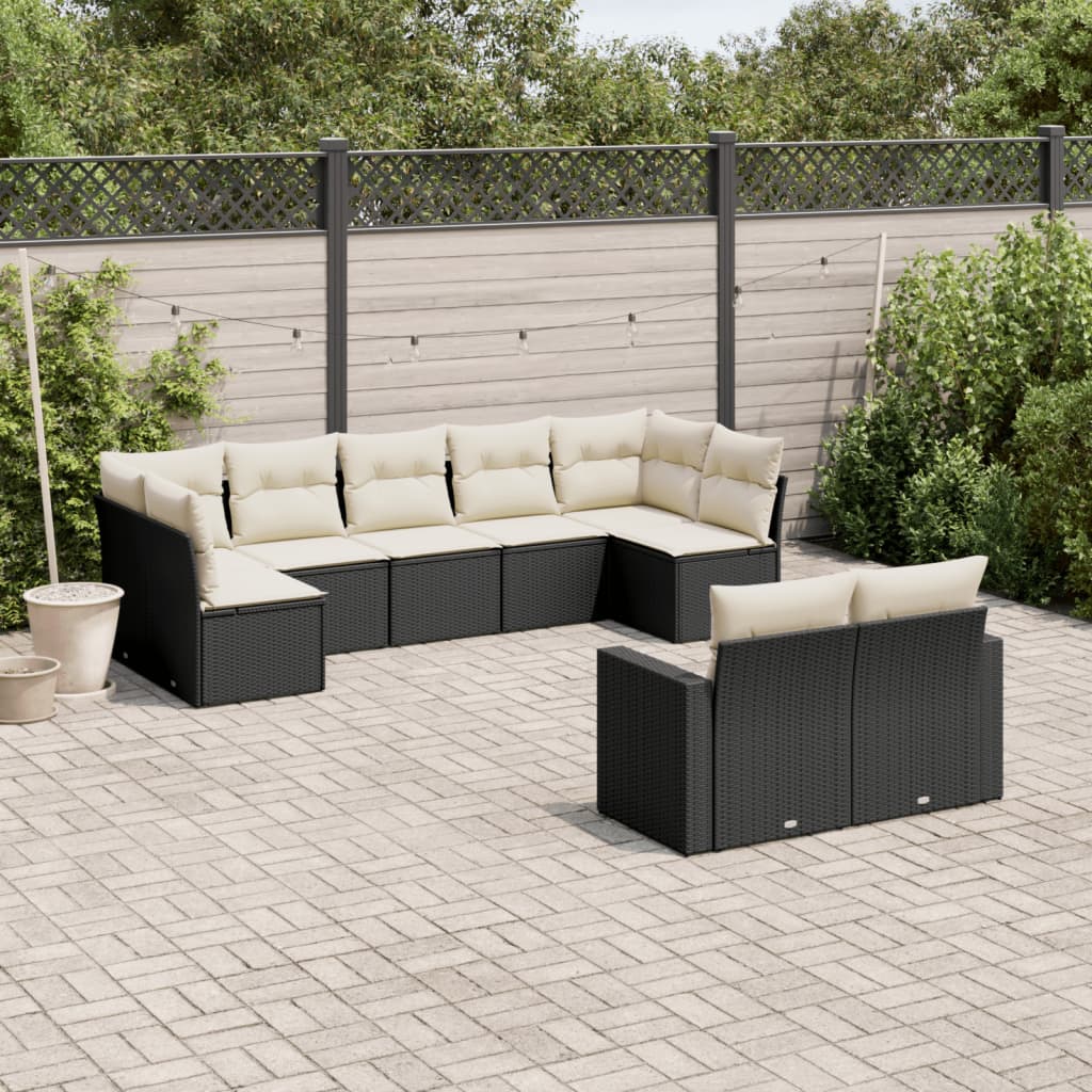 9-delige Loungeset met kussens poly rattan zwart is nu te koop bij PeponiXL, paradijselijk wonen!