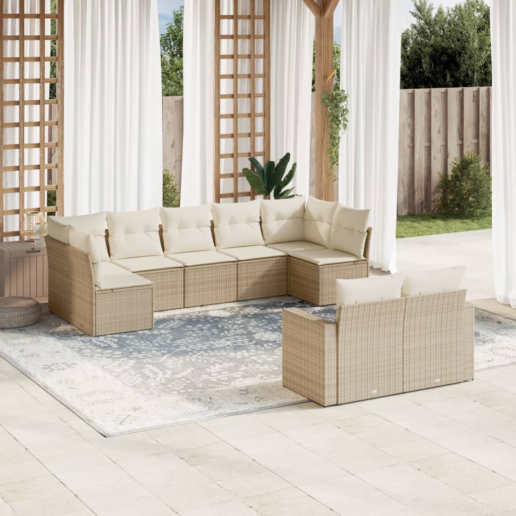 9-delige Loungeset met kussens poly rattan beige is nu te koop bij PeponiXL, paradijselijk wonen!