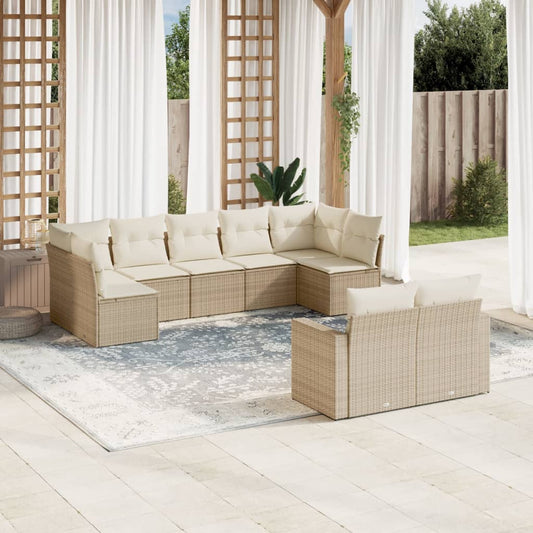 9-delige Loungeset met kussens poly rattan beige is nu te koop bij PeponiXL, paradijselijk wonen!