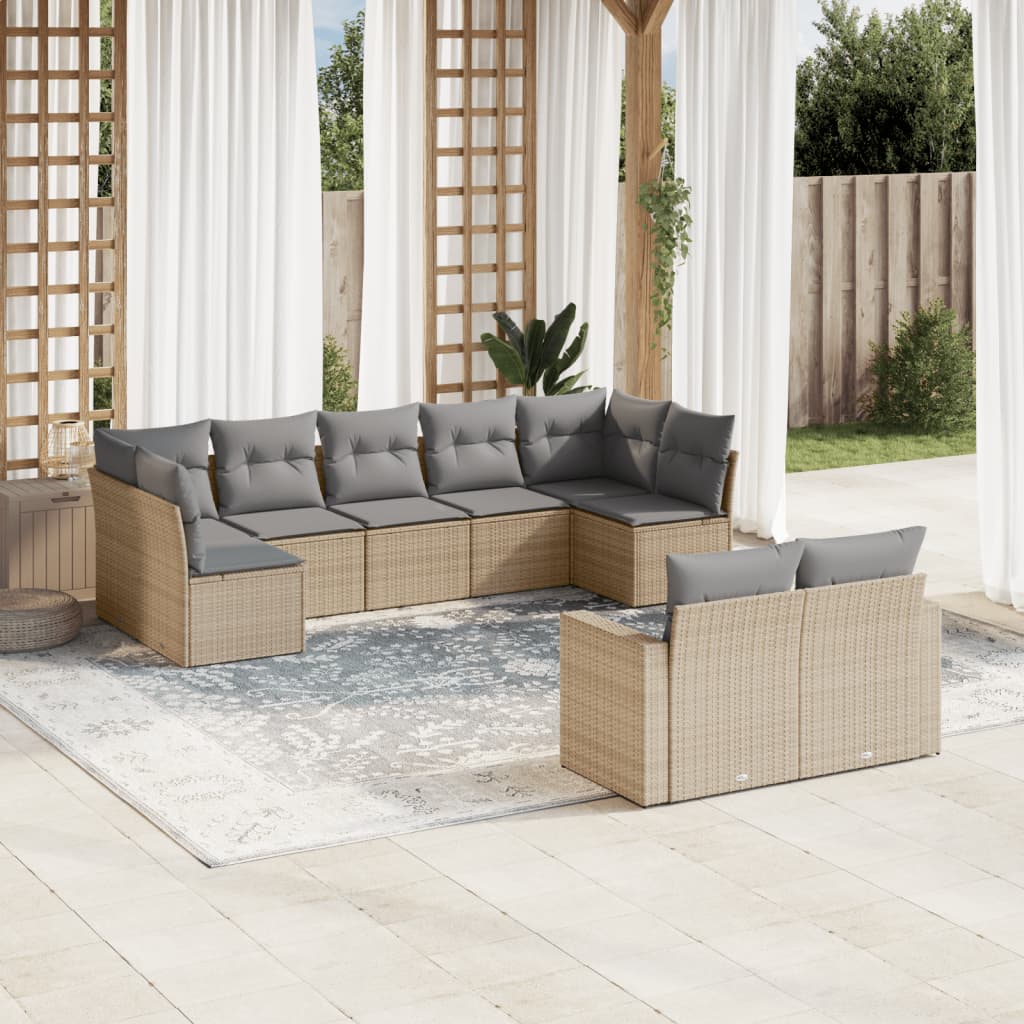 9-delige Loungeset met kussens poly rattan beige is nu te koop bij PeponiXL, paradijselijk wonen!