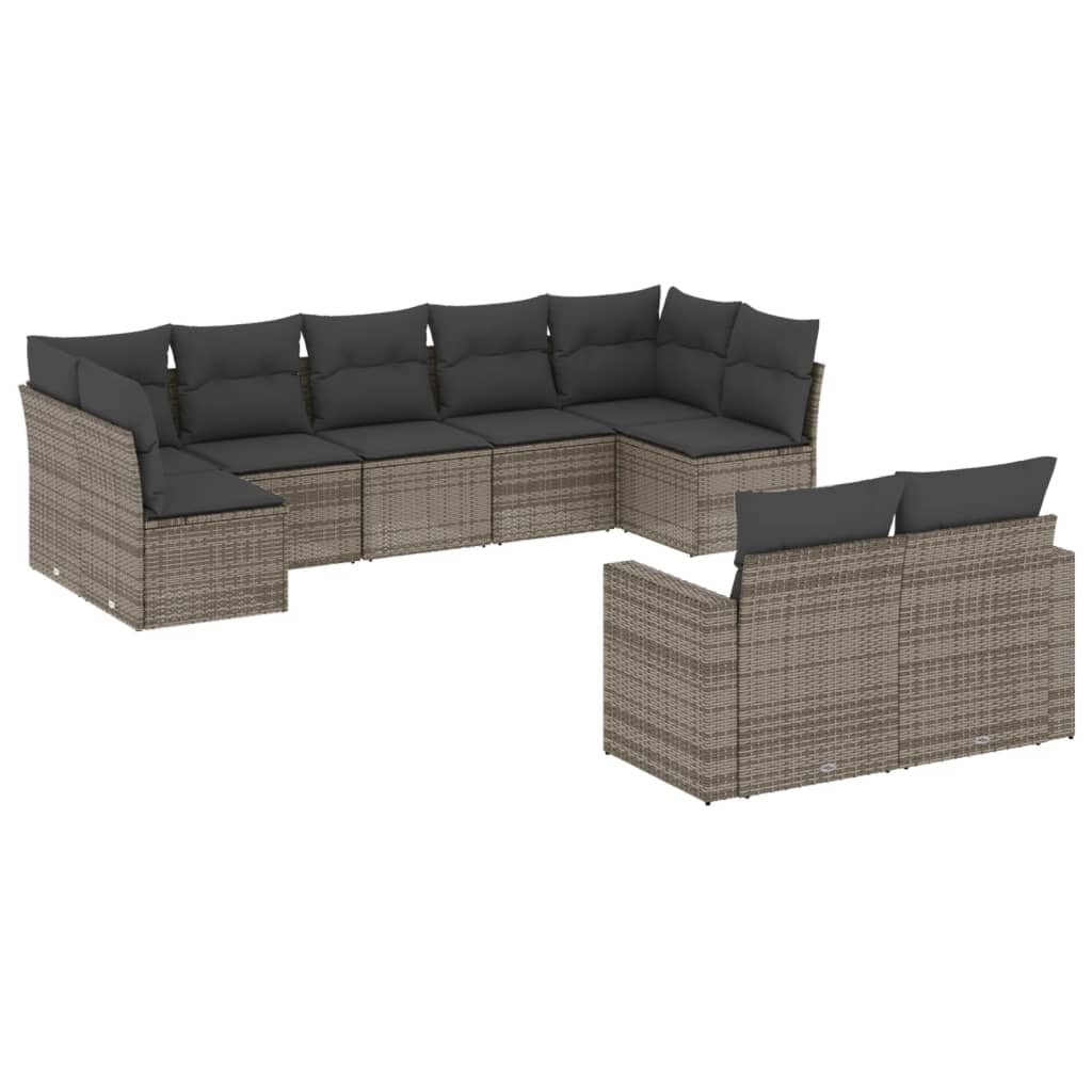 9-delige Loungeset met kussens poly rattan grijs is nu te koop bij PeponiXL, paradijselijk wonen!