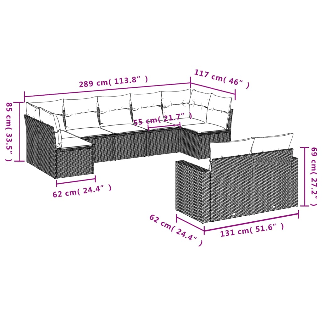 9-delige Loungeset met kussens poly rattan grijs is nu te koop bij PeponiXL, paradijselijk wonen!