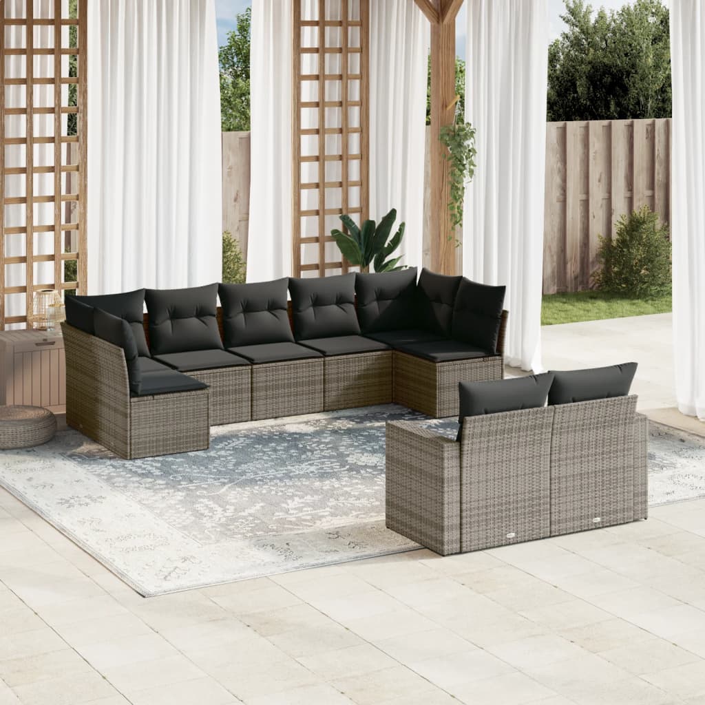 9-delige Loungeset met kussens poly rattan grijs is nu te koop bij PeponiXL, paradijselijk wonen!